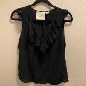 Maeve Black Ruffle Silk Sleeveless Blouse.